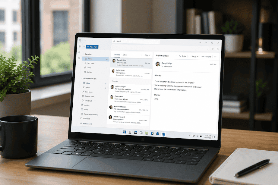 Laptop running Windows 11 with email client open
